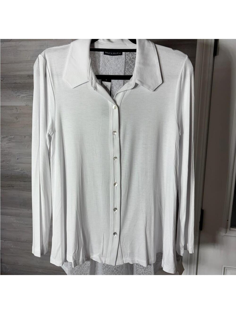 Nally & Millie White Button-Up Blouse with Sheer Back Detail Size S/M 996